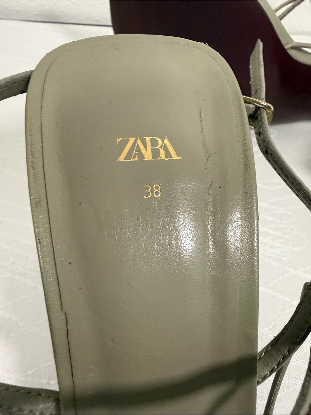 Zara Strappy Block Heel Sandals Sage Taupe Square Toe Ankle Strap EU 38 - Picture 6 of 11